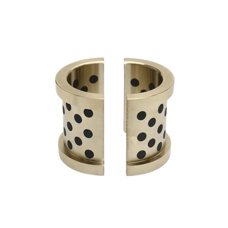 Bronze Bearings & Bushings for Sugar Mills: Applications, Load Conditions and Material Selection Guide 20 JFFB double flanged split bronze bushing with graphite plugs material CuZn25Al5FeMn + Graphite Hardness minimum 200 HB Tolerance standard m6/F7