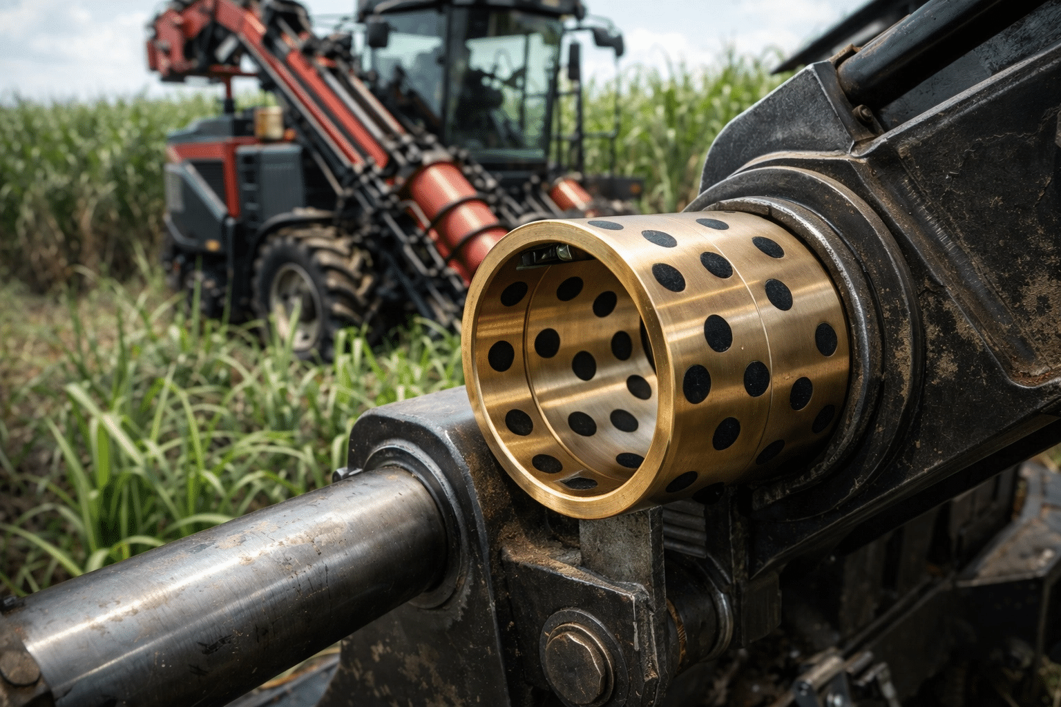 Sugar Mill Bearing Selection Guide: Material-Specific Solutions for Mill Rolls, Conveyors & Food-Grade Equipment 20 Self-lubricating bearings are widely used in sugarcane harvesting and processing equipment, particularly in high-load oscillating applications such as linkage pivots, hydraulic cylinder joints, and boom arms. Additional applications include auger conveyors, chaff discharge systems, and material handling chutes, where contamination and lubrication failure are critical challenges.